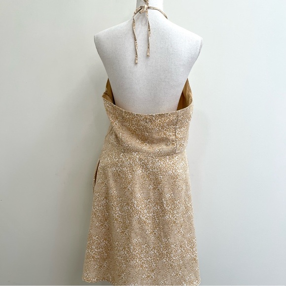Gap Halter-Neck Mini Dress Linen Cotton Blend Tan Cheetah Print Y2K Size 14 - Picture 6 of 10